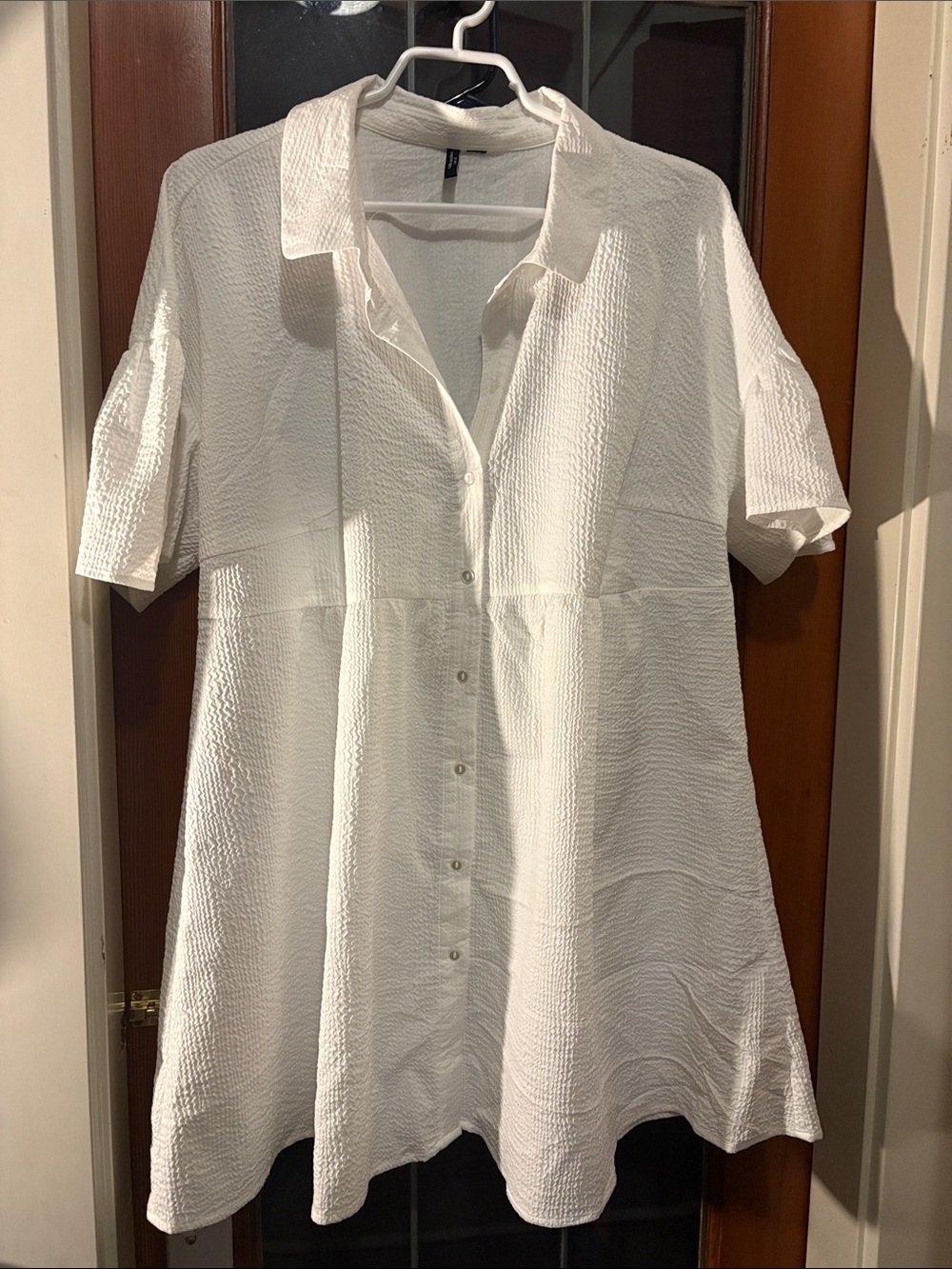 Vero Moda White Textured Button-Front Midi Dress